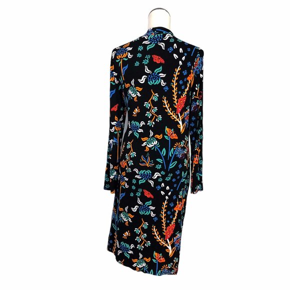 Desigual Bridie Womens L Floral Mock Wrap Dress Black Rayon Spandex Long Sleeve - Picture 9 of 10